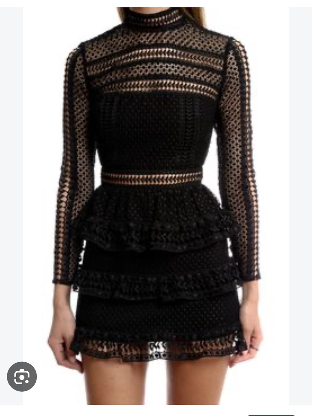 Self-Portrait Black Long-Sleeve Lace Peplum Mini Dress